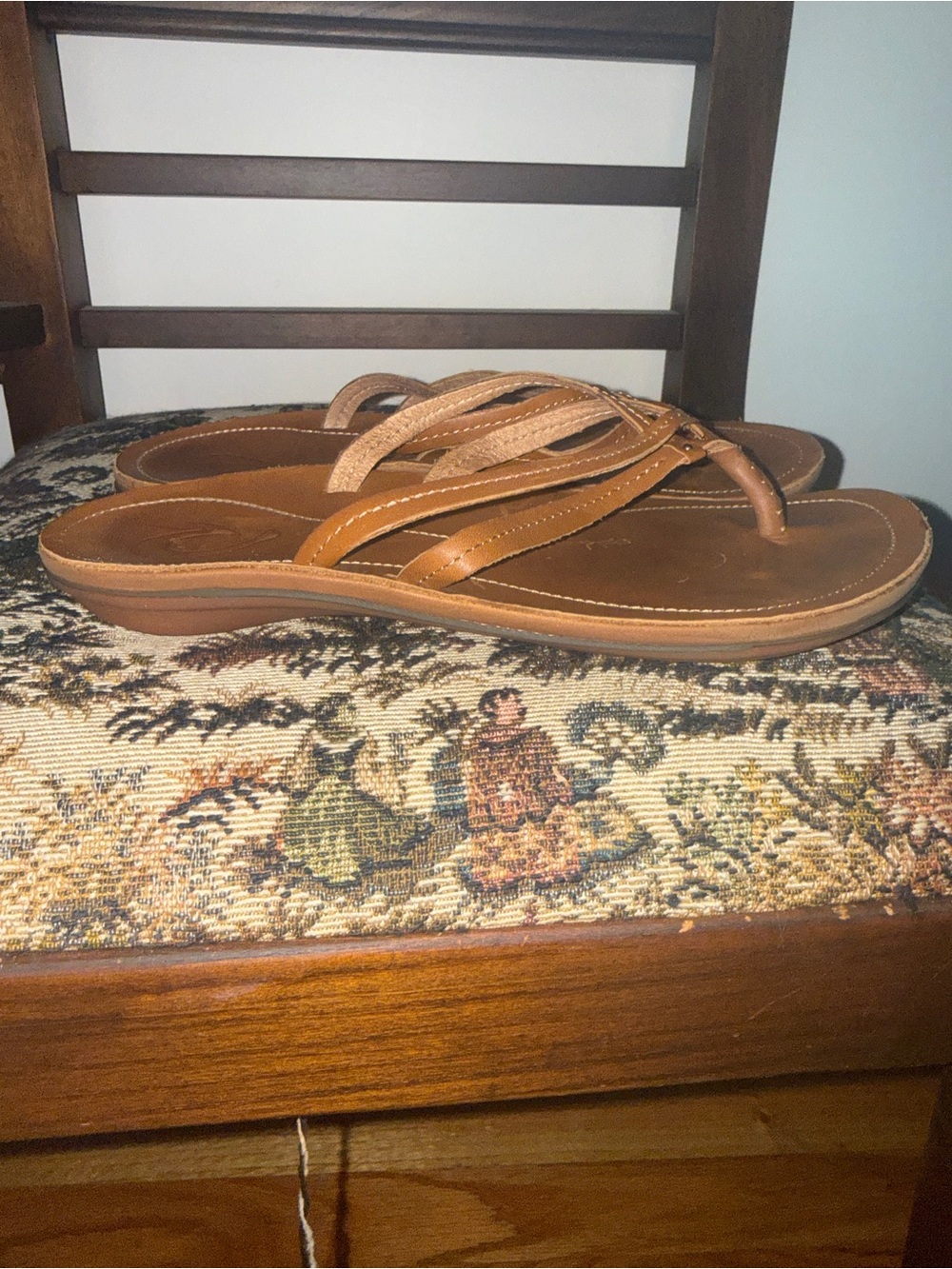 Olukai U’i Leather Flip Flop Sandals Womens 8 Sahara Brown Comfort Beach Thong - Picture 5 of 10